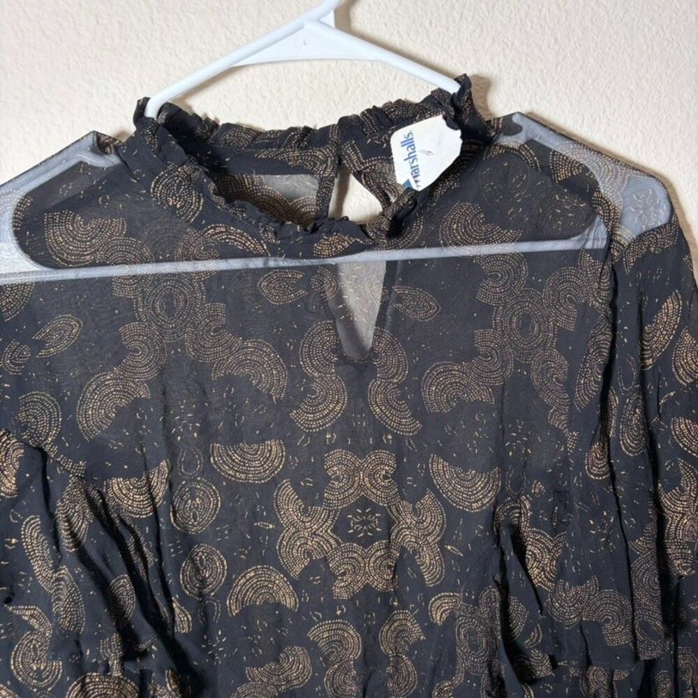 Lucky Brand Blouse Women's Medium Black Sheer Ruffle Long Sleeve Top Shirt NWT - Picture 3 of 10